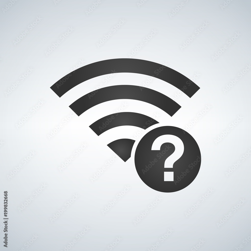 Poster wifi connection signal icon with question mark in the circle. vector illustration isolated on modern