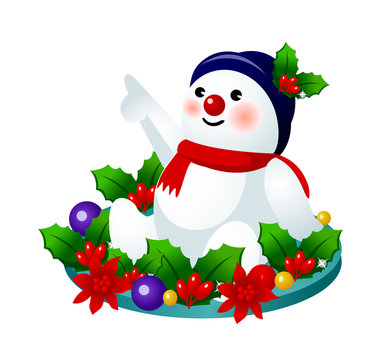 snowman pointing christmas wreath clip art preview