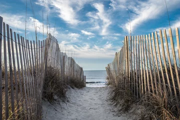 Acrylic prints Descent to the beach Ocean Sand Beach Entrance Gate/fence