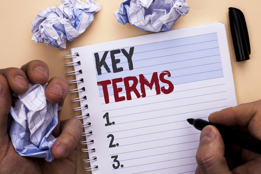 Text sign showing Key Terms. Conceptual photo Key Plan Strategy Performance  Vision Goal Policy Concept Firm written by Man on Notebook Book holding  Marker on Plain background Stock Photo | Adobe Stock