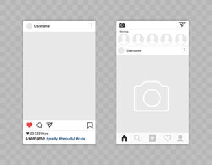 Social network photo frame app interface. Vector illustration on background.