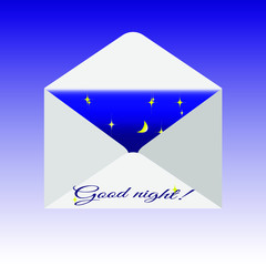 Traditional mail envelope with a wish. Text - Good night Vector drawing for the design of messages, postcards, wishes.