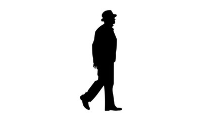 the silhouette of a grandfather walking alone.
