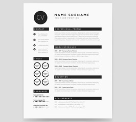 CV template modern professional sample in minimalist style black and white vector