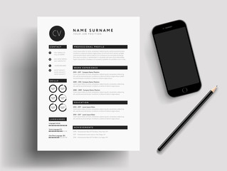 Professional CV / Resume modern mockup, mobile phone, pencil stationary vector