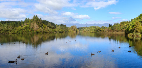 Lake Mangamahoe and mount Taranaki lpanorama