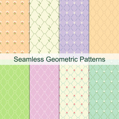 Rhombus geometric pastel color seamless elegant pattern set. Cute bright abstract frame. Soft color background gird ornament for design or fabric textile. Vector spring summer floral feminine style