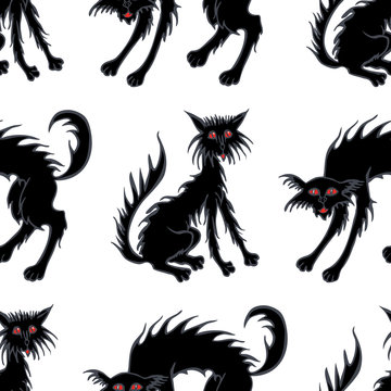 Seamless background of the black halloween cats