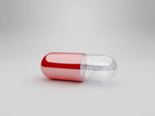 Medical pill with molecular structure inside the capsule. Bio and Nanotechnology concept - 3D render.