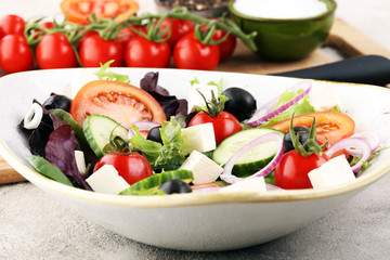 Salad with cheese and fresh vegetables and olives. Greek salad.