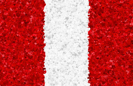 Illustration of a Peruvian flag with hearts scattered around