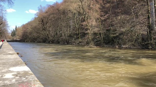 Hron River in Banska Bystrica, Slovakia. April 2018