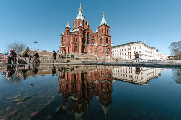 Exterior of Uspenski orthodox Cathedral made in 1868 in Helsinki, Finland