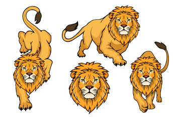 Obraz premium Zestaw logo Lwa. Wektor zwierzę lew. Król lew na białym tle
