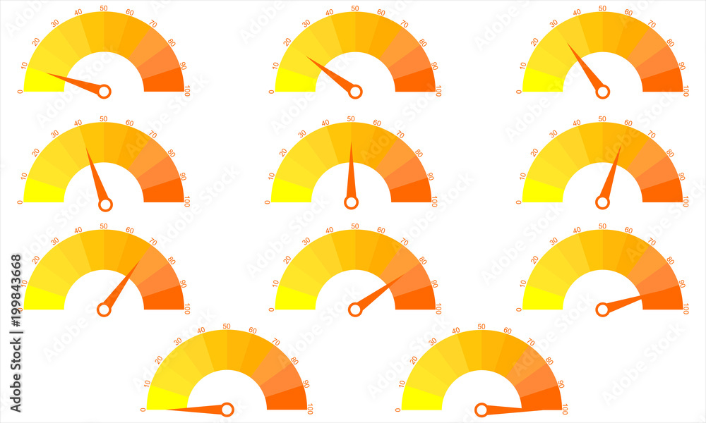Poster set of number diagrams from 0 to 100 ready-to-use for web design, user interface or infographic. vec