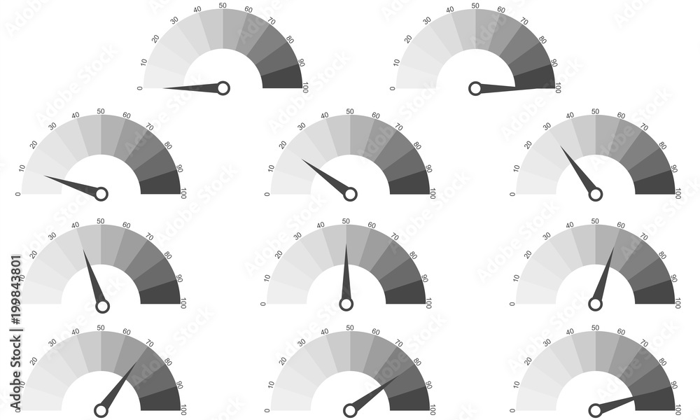 Poster set of number diagrams from 0 to 100 ready-to-use for web design, user interface or infographic. vec
