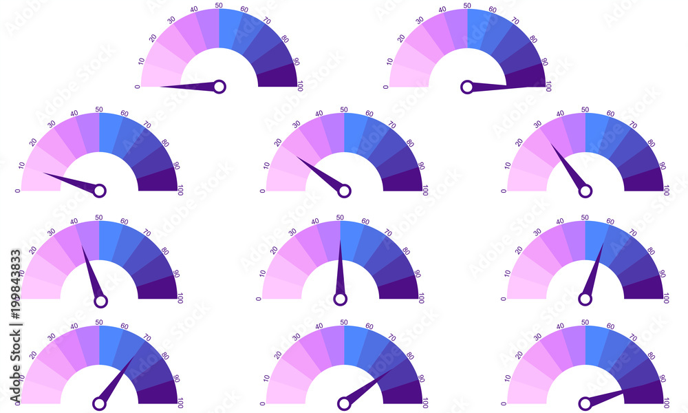 Poster set of number diagrams from 0 to 100 ready-to-use for web design, user interface or infographic. vec