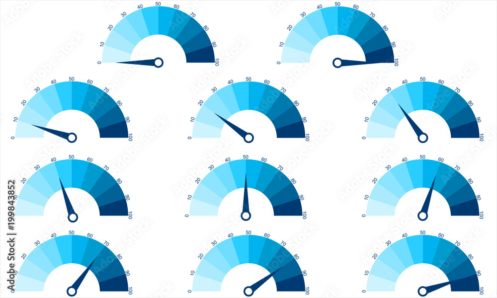 Poster set of number diagrams from 0 to 100 ready-to-use for web design, user interface or infographic. vec