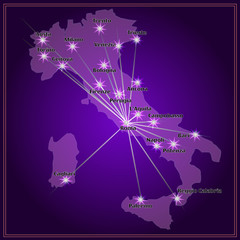 Map of Italy with big cities in night.