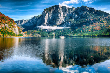 Sunny morning on the lake Altausseer See Alps Austria Europe