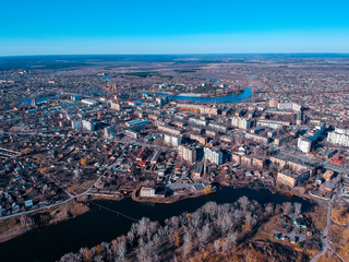 Aerial view on Mirgorod city in eastern Europe, Ukraine