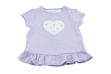 purple baby shirt or t-shirt with one big and some other hearts in it. concept baby fashion. isolated.