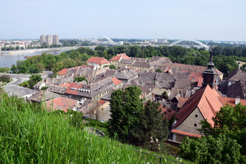 Fototapeta na wymiar Panorama of Petrovaradin and Novi Sad photographed from the Petrovaradin fortress.