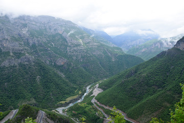 Fototapeta na wymiar Gorge of Cem river in north Albanian mountains. View from SH20 road. Albania.