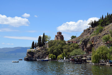 Fototapeta na wymiar Church of St. John at Kaneo near Ohrid lake. Ohrid, Macedonia.
