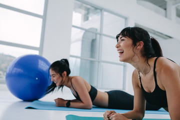 Women having fun during fitness training