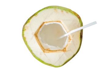 Coconut juice isolated on white background.Top view