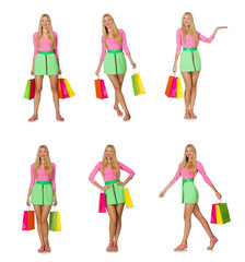 Woman with shopping bags isolated on white