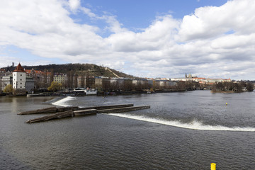 Obraz premium View on the spring Prague City above River Vltava, Czech Republic