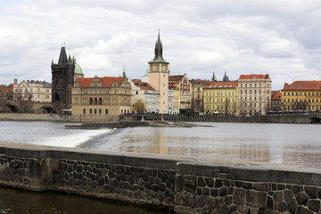Fototapeta na wymiar View on the spring Prague City above River Vltava, Czech Republic