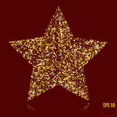 Gold star elegant. Golden confetti. Vector illustration. Red and gold background