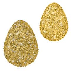 Perfect gold handmade easter eggs isolated on a white. Golden confetti concept