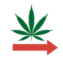 Green cross points the way to legal marijuana. Medical marijuana. Isolated vector.