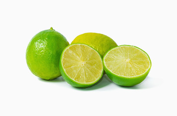 Lime with half isolated on white background.