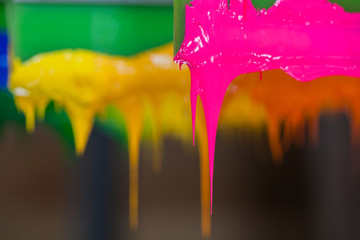 colorful of plastisol ink stick on printer handle start flowing down