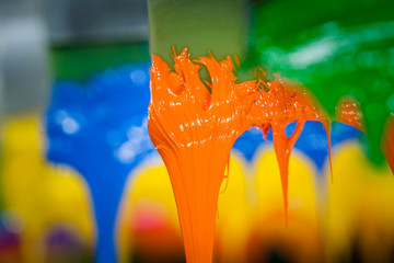 colorful of plastisol ink stick on printer handle start flowing down