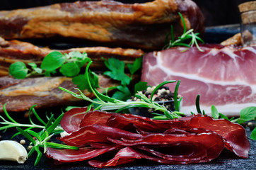 smoked meat on table