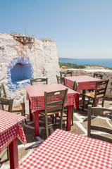 Traditional Greek taverna at the old village Alonissos at Alonissos island in Greece