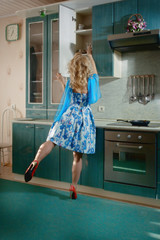 Pinup girl preparing dinner