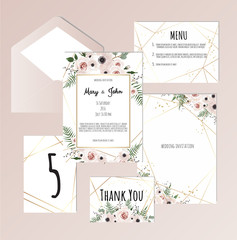 Vector set of vintage floral wedding invitation templates