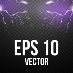 Lightning and thunder-storm. Magic glow and sparkle bright lighting effect. vector illustration.