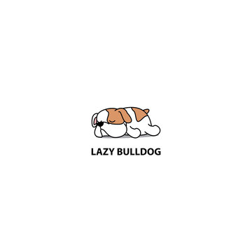 Lazy dog, cute bulldog puppy sleeping icon, logo design, vector illustration