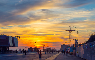 Coney Island boardwalk Sunset February 2018 Brooklyn New York 
