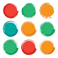 Blank empty grunge circle brush shapes set, colorful isolated on white background, vector illustration.