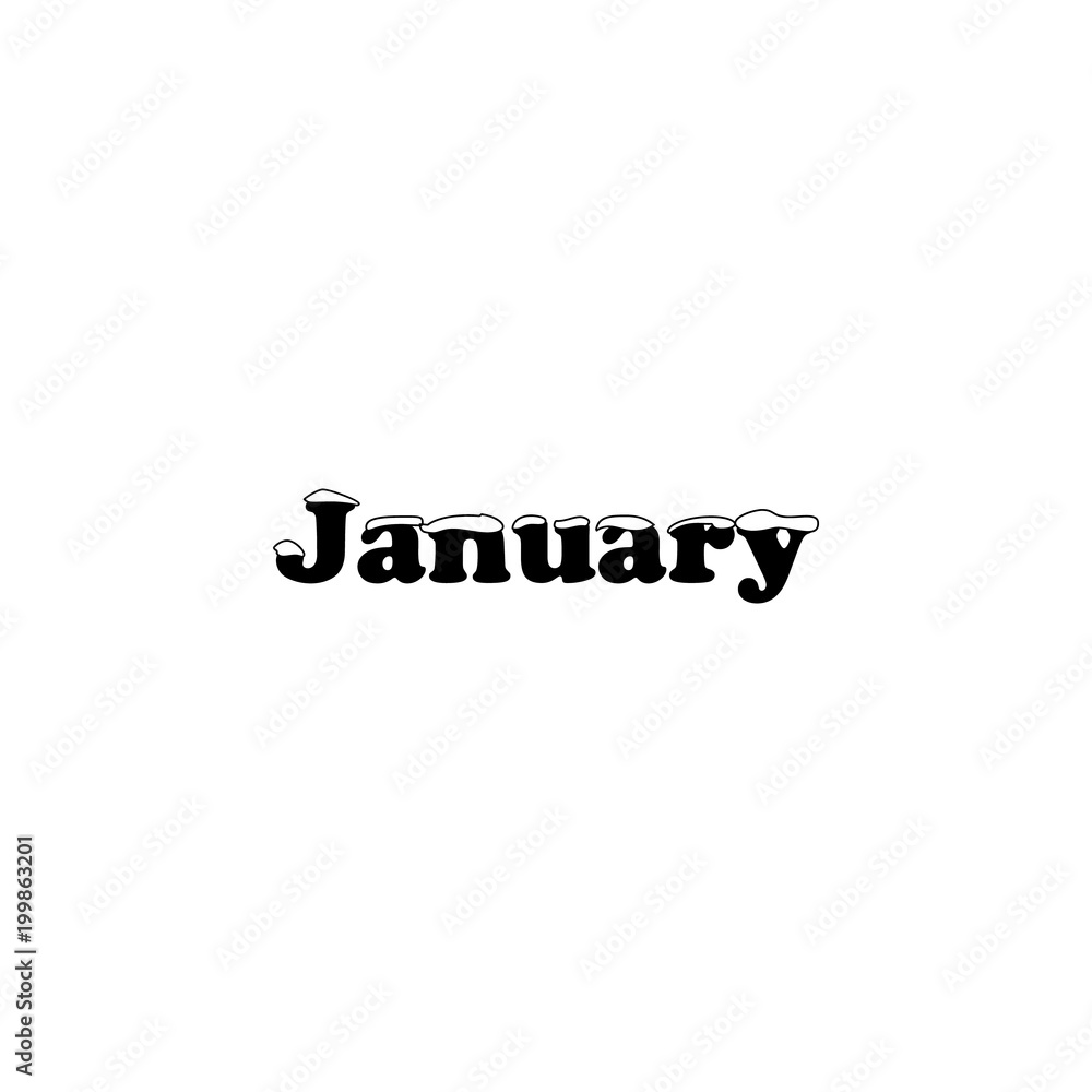 Poster january icon. written name of the month with different elements relating to the month icon. premium 