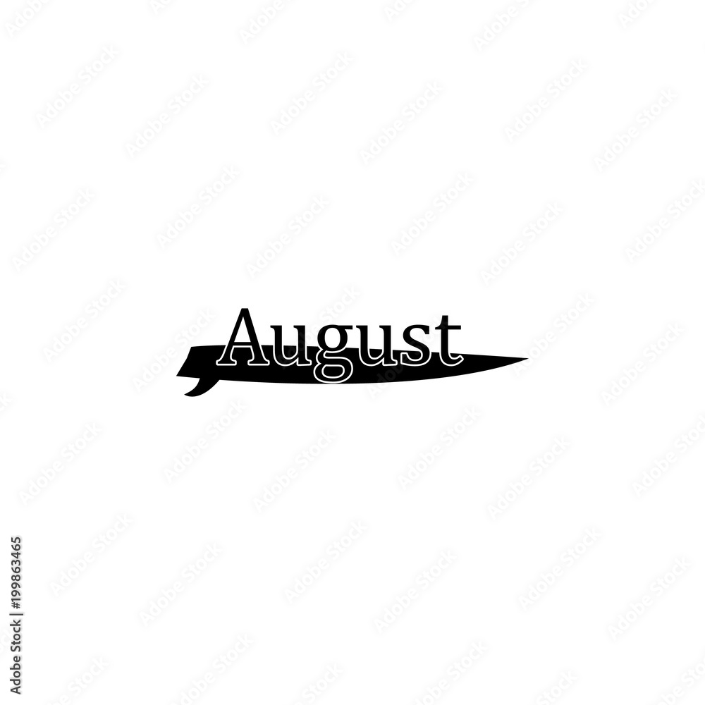 Poster august icon. written name of the month with different elements relating to the month icon. premium q